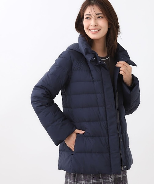 【定番人気/ウエスト調整可】フーデッドミドルダウンコート