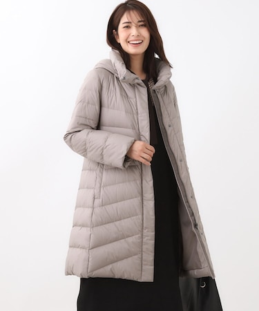 【定番人気/ウエスト調整可】フーデッドロングダウンコート
