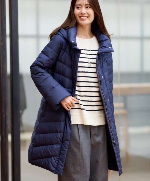 【定番人気/ウエスト調整可】フーデッドロングダウンコート