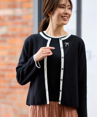 【秋映え/単品使い◎/すっきり見え】ブローチ付きニットアンサンブル