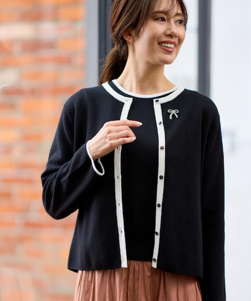 【秋映え/単品使い◎/すっきり見え】ブローチ付きニットアンサンブル
