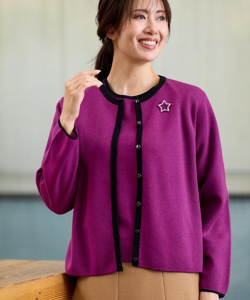 【秋映え/単品使い◎/すっきり見え】ブローチ付きニットアンサンブル