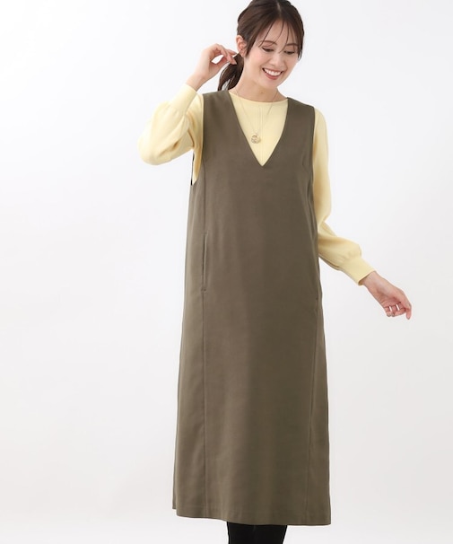 【すっきりシルエット】スエードライクジャンパースカ―ト