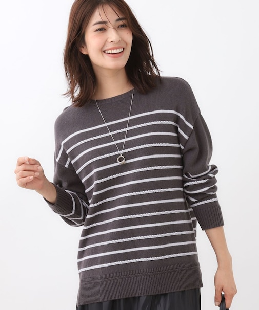 【ゆったり着られる◎】ボートネックボーダーニット