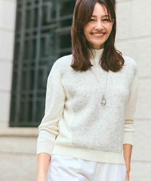 アーガイル柄ハイネックニット