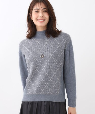 アーガイル柄ハイネックニット