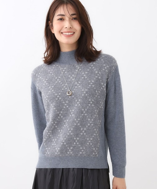 アーガイル柄ハイネックニット