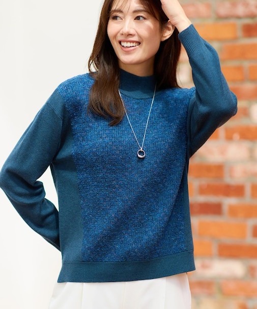 アーガイル柄ハイネックニット