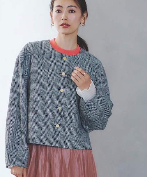 【着映え◎／アームホールゆったり】グレンチェックジャコット