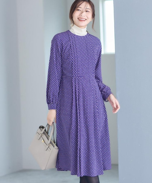 【通勤にもお出かけにも◎】ジオメプリントクラシカルワンピース