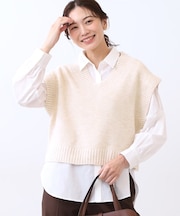 【単品使い◎】ニットベスト+シャツセット