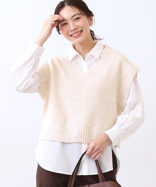 【単品使い◎】ニットベスト+シャツセット