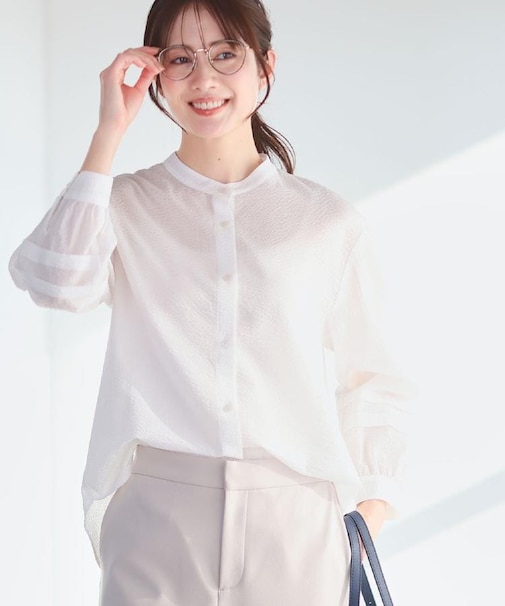 【ゆったり着られる◎】バンドカラーシャツブラウス