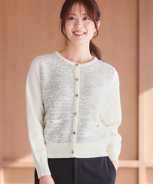 【着映え◎】ツイード風ニットカーディガン