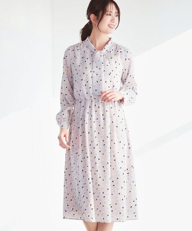 【通勤・おでかけにおすすめ◎】フラワープリントボウタイワンピース