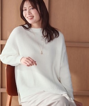 【腰回りカバー／長め丈】モックネックニットプルオーバー