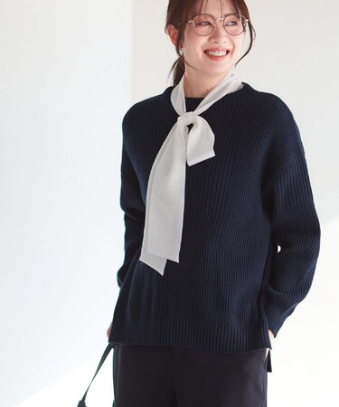 【腰周りカバー／長め丈】モックネックニットプルオーバー