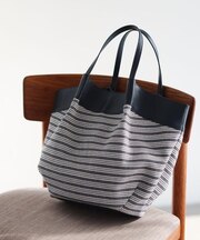 【しっかり容量◎】キャンバス地ボーダートートバッグ