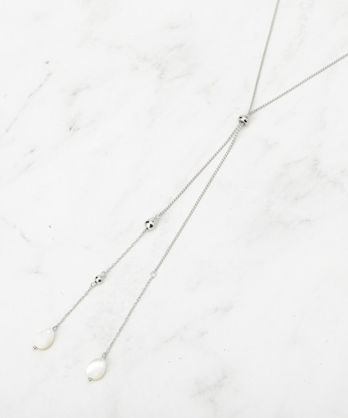 【長さ調節可】天然シェル×ラリエットデザインネックレス