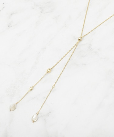 【長さ調節可】天然シェル×ラリエットデザインネックレス