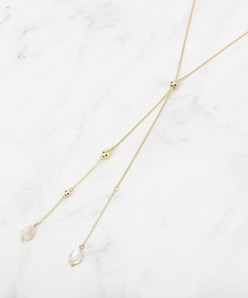 【長さ調節可】天然シェル×ラリエットデザインネックレス