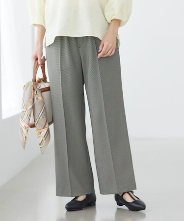 【ウエスト総ゴム】チェック柄イージーワイドパンツ