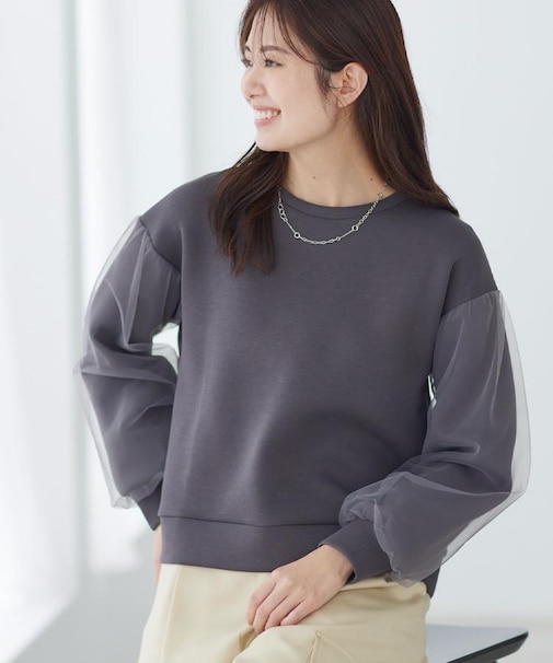 チュールレイヤードスリーブプルオーバー