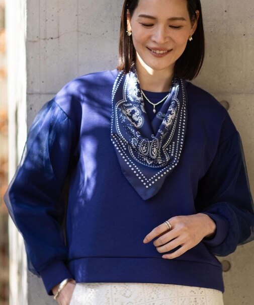 チュールレイヤードスリーブプルオーバー