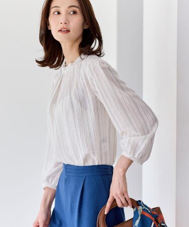 【セットアップ可】ストライプ柄ジャカードブラウス