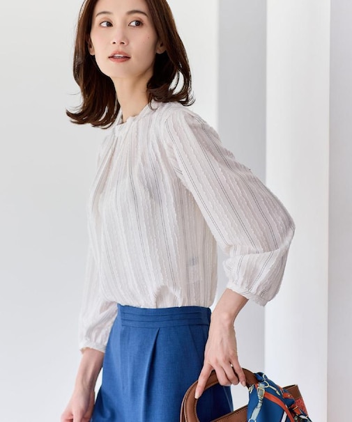 【セットアップ可】ストライプ柄ジャカードブラウス