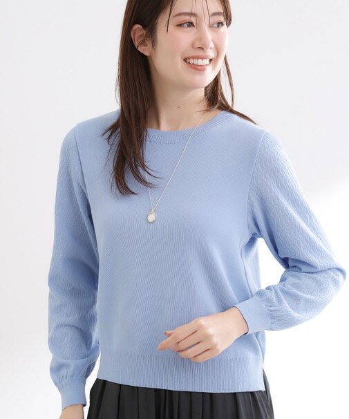透かしスリーブデザインハイゲージニット