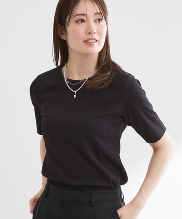 【インナーにおすすめ◎】クルーネックストレッチリブトップス