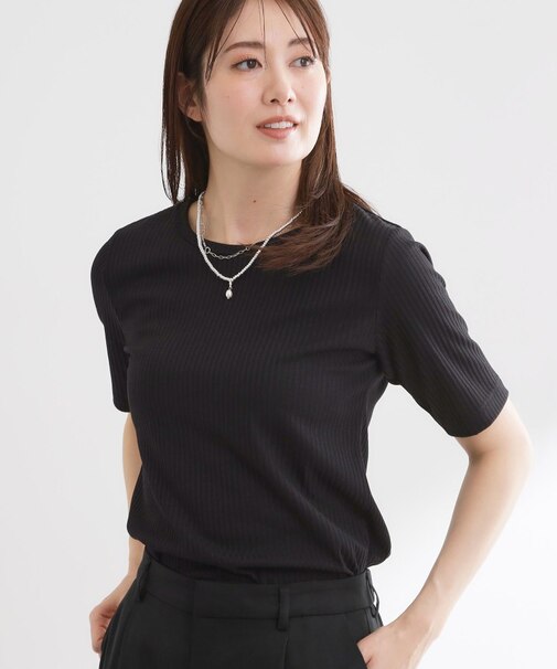 【インナーにおすすめ◎】クルーネックストレッチリブトップス
