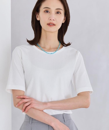 【インナーにおすすめ◎】クルーネックストレッチリブトップス