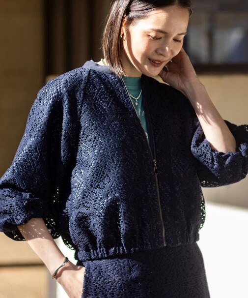 【セットアップ可】ジップアップレースショートブルゾン