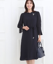 【フォーマル／入卒／付属リボン付き】スリーブデザインジョーゼットワンピース