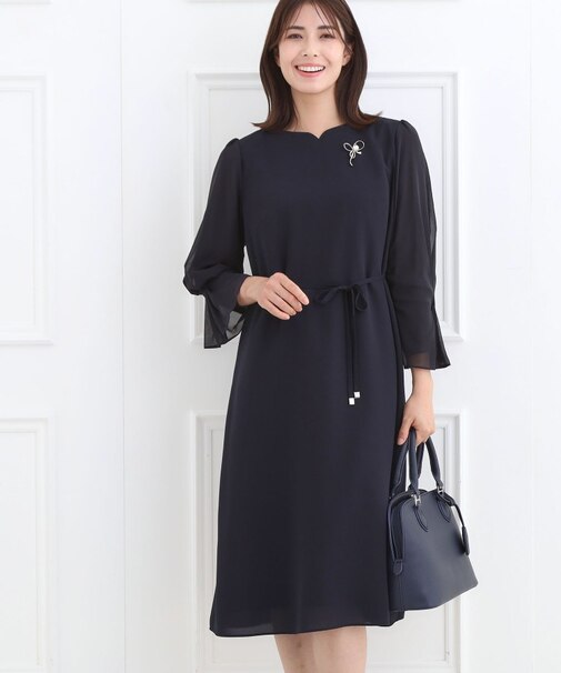 【フォーマル／入卒／付属リボン付き】スリーブデザインジョーゼットワンピース