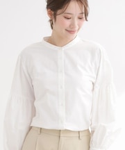 【レイヤードにおすすめ◎】バンドカラーボリュームスリーブシャツ