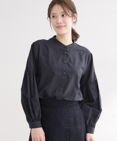 【レイヤードにおすすめ◎】バンドカラーボリュームスリーブシャツ