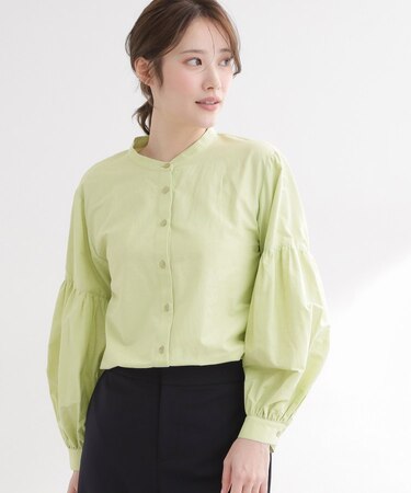 【レイヤードにおすすめ◎】バンドカラーボリュームスリーブシャツ