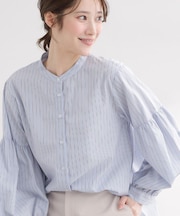 【レイヤードにおすすめ◎】バンドカラーボリュームスリーブシャツ