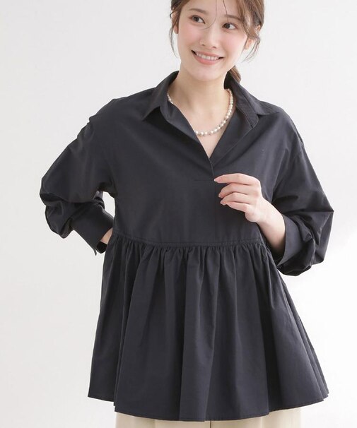 【レイヤードにおすすめ◎】ペプラムデザインシャツ