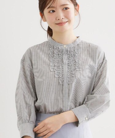 【接触冷感】八分袖フロントフリルブラウス