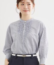 【接触冷感】八分袖フロントフリルブラウス
