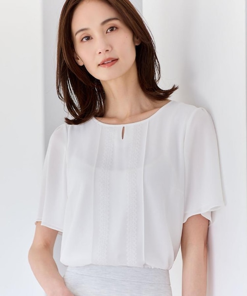 【UVカット／接触冷感】五分袖シフォンブラウス