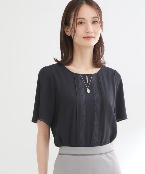 【UVカット／接触冷感】五分袖シフォンブラウス