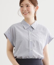 【接触冷感】フレンチスリーブシャツブラウス