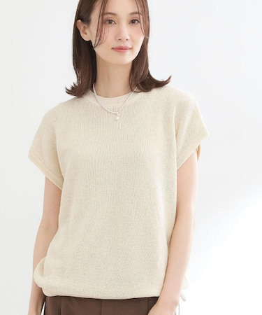 【レイヤードにおすすめ◎】畦編みフレンチスリーブトップス