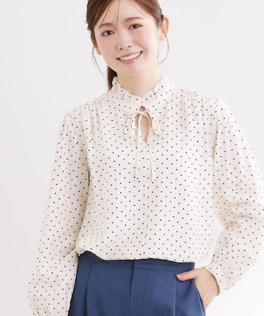 【セットアップ可】ドット柄ワッシャーブラウス