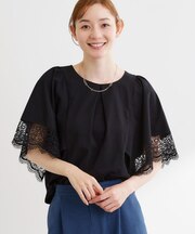 【UVカット／接触冷感】レーススリーブジャージカットソー